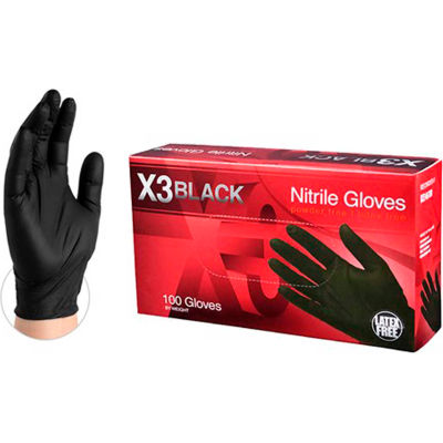 Ammex® BX34 Powder-Free Industrial Grade Nitrile Gloves, Black, 3 MIL, Textured, Large