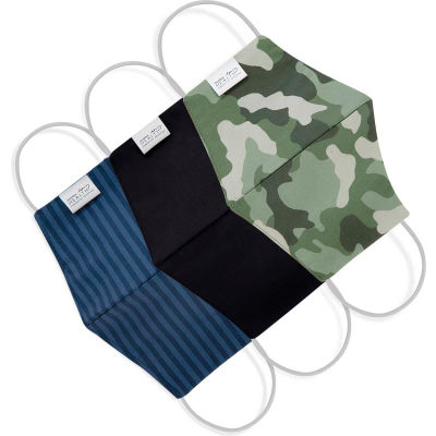 Reusable Cloth Face Mask, Washable, 3-Layer Contour, Fashion Dark, Large, 3/Pack