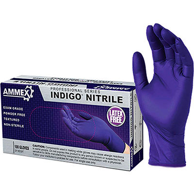 Ammex® AINPF Textured Medical/Exam Nitrile Gloves, Powder-Free, Indigo, X-Large, 100/Box