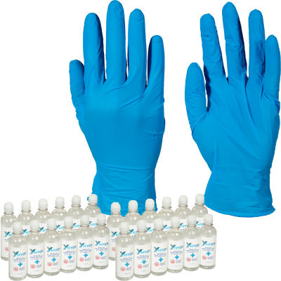 Nitrile Gloves & Sanitizer Bundle, 4 MIL, Blue, X-Large, Case of 10 Boxes & Case Hand Sanitizer