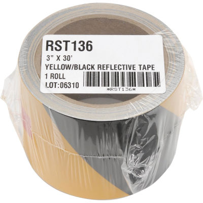 INCOM® Safety Tape Reflective Striped Yellow/Black, 3"W x 30'L, 1 Roll