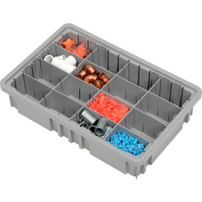 Global Industrial Plastic Dividable Grid Container DG92035,16-1/2"L x 10-7/8"W x 3-1/2"H, Gray - Pkg Qty 12