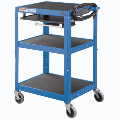 Global Industrial™ Steel Mobile Workstation Cart with Slide out keyboard and Mouse Shelf-Blue