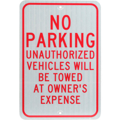 Aluminum Sign - No Parking Unauthorized Vehicles - .08" Thick, TM12J