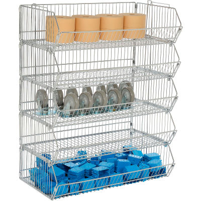 Global Industrial Modular Wire Stacking Bin Basket Rack, 36"W x 20"D x 45"H, 5 Wire Bins