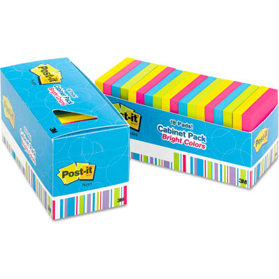 Post-it® Notes Cabinet Pk 65418BRCP, 3" x 3", Bright, 100 Sheets, 18/Pack