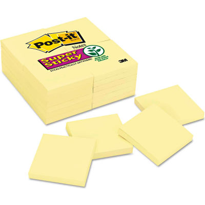 Post-it® Notes Super Sticky Notes 65424SSCY, 3" x 3", Canary Yellow, 90 Sheets/Pad, 24/Pack