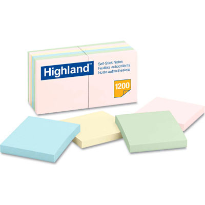 Highland™Sticky Note Pads 6549A, 3" x 3", Pastel, 100 Sheets, 12/Pack