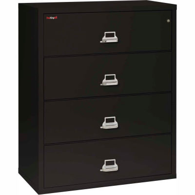 Fireking Fireproof 4 Drawer Lateral File Cabinet - Letter-Legal Size 44-1/2"W x 22"D x 53"H - Black