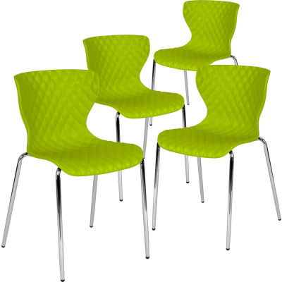 Flash Furniture Plastic Stack Chair - Lowell Contemporary Design - Citrus Green - 4 per Pack