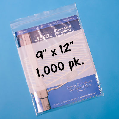 Reclosable Poly Bags W/ Write On Label, 9"W x 12"L, 2 Mil, Clear, 1000/Pack