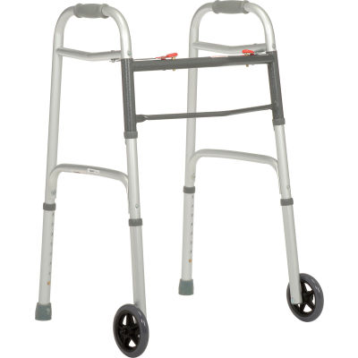 Global Industrial Portable Folding Walker with 5" Wheels, Silver