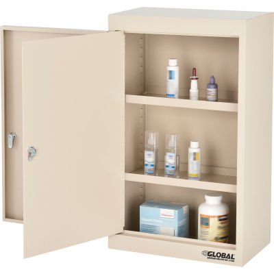 Global Industrial Large Narcotics Cabinet, Double Door/Double Lock, 18"W x 10"D x 30"H, Beige