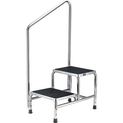 Global Industrial™ Chrome Two-Step Foot Stool With Handrail