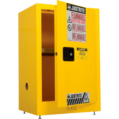 Justrite Flammable Liquid Cabinet, 12 Gallon, Manual Single Door Vertical Storage