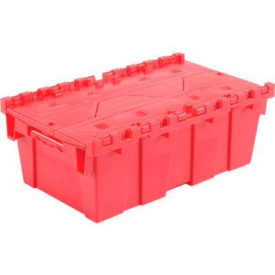 Global Industrial Plastic Attached Lid Shipping and Storage Container 19-5/8x11-7/8x7 Red