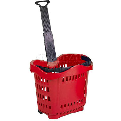 VersaCart ® Plastic Rolling Shopping Basket 43 Liter Red - Pkg Qty 6