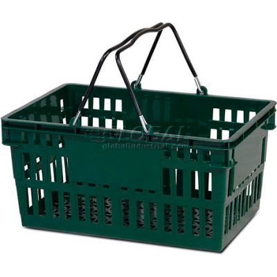 VersaCart ® Green Plastic Shopping Basket 26 Liter With Black Plastic Grips Wire Handle - Pkg Qty 12