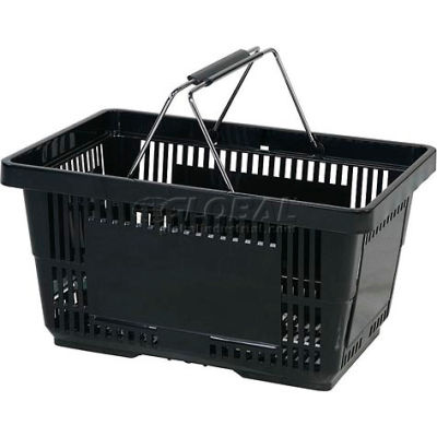 VersaCart ® Black Plastic Shopping Basket 28 Liter With Black Plastic Grips Wire Handle - Pkg Qty 12