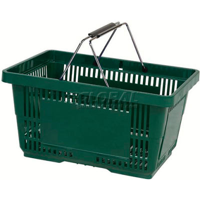 VersaCart ® Green Plastic Shopping Basket 28 Liter With Black Plastic Grips Wire Handle - Pkg Qty 12