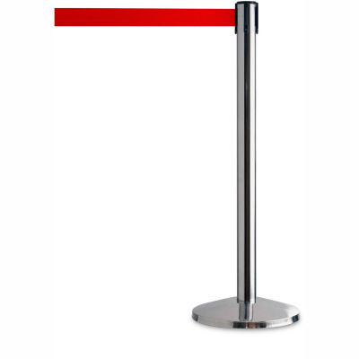 Tensator Safety Crowd Control Queue Post, Polished Chrome With 7'6" Red Belt - Pkg Qty 2