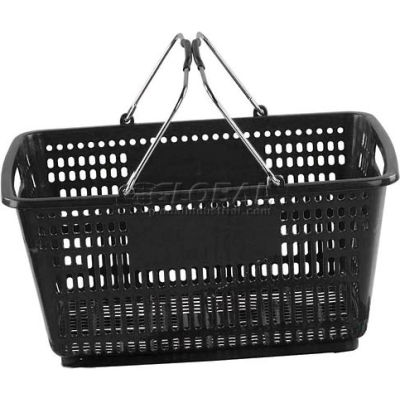 VersaCart ® Black Plastic Shopping Basket 30 Liter With Black Plastic Grips Wire Handle - Pkg Qty 20