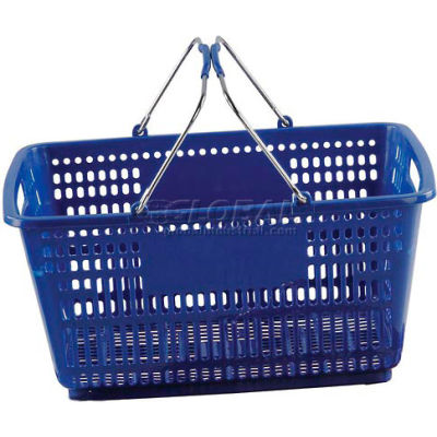 VersaCart ® Blue Plastic Shopping Basket 30 Liter With Black Plastic Grips Wire Handle - Pkg Qty 20