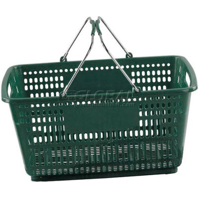 VersaCart ® Green Plastic Shopping Basket 30 Liter With Black Plastic Grips Wire Handle - Pkg Qty 20