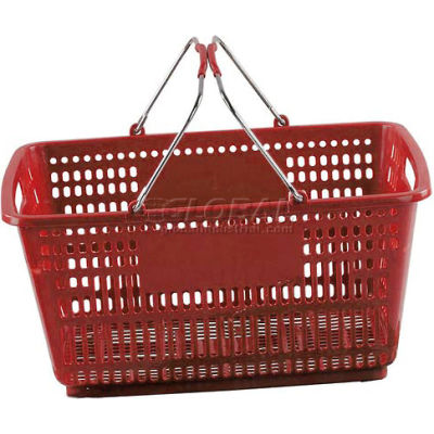 VersaCart ® Red Plastic Shopping Basket 30 Liter With Black Plastic Grips Wire Handle - Pkg Qty 20