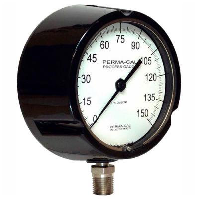 Perma-Cal 111TIB09A23, 4.5" Dial, 0-600 psi, 1/2" NPT, Bottom Mount, SS Connection, BLK Turret