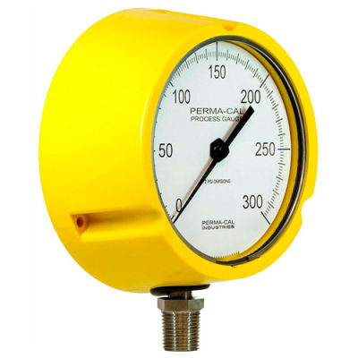 Perma-Cal 121TID27H23L,4.5" Dial,0-30 psi,1/2" NPT,Bottom Mount,SS Connection,High Temp YLW Turret
