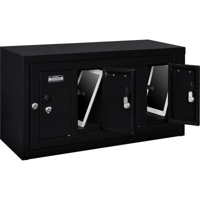 Global Industrial™ 4-Door Device Locker With Key Lock, 28-1/2"W x 11-1/4"D x 15-5/8"H, Black