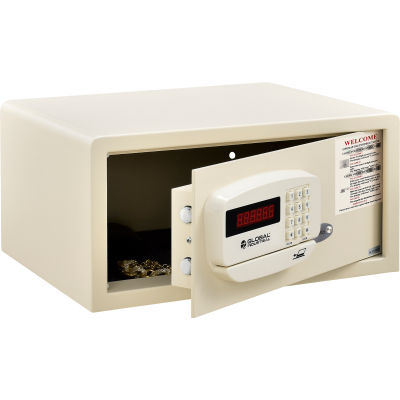 Global Industrial Personal Hotel Safe Electronic Lock Card Slot 15x10x7 Keyed Differently WHT