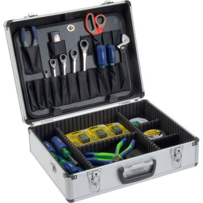 Global Industrial™ Aluminum Tool Case 18" x 14" x 6" with Tool Panel, Foam and Dividers