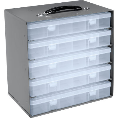 Durham Steel Compartment Box Rack 13-1/2 x 9-1/8 x 13-1/4 with 5 of 24-Compartment Plastic Boxes