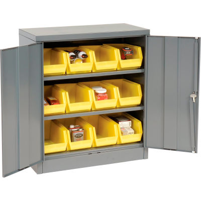 Global Industrial™ Locking Storage Cabinet 36x18x42, 12 YL Stacking Bins, 2 Shelves Unassembled