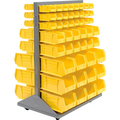 Global Industrial Mobile Double Sided Floor Rack - 96 Yellow Stacking Bins 36 x 54