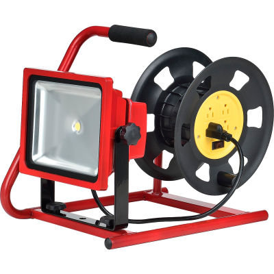 Global™ Combo LED Flood Light & Cord Reel, 30W, 2800 Lumens, 4000K, Red