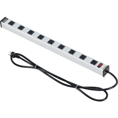 Global Industrial Power Strip, 9 Outlets, 15A, 25"L, 6' Cord