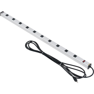 Global Industrial™ Power Strip, 10 Outlets, 15A, 48"L, 15' Cord