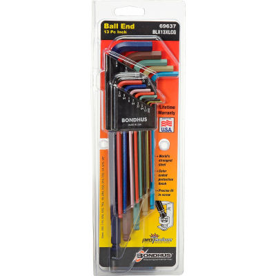 Bondhus 69637 Set 13 ColorGuard™ Ball End L-Wrenches - Extra Long Arm (.050"-3/8")