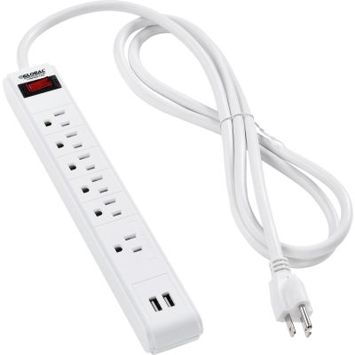 Global™ 12-in. 5+1 Outlet Strip & Surge Protector w/USB Ports, 900 Joules, 6-ft Cord, White