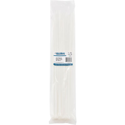 Global Industrial™ 18" Cable Zip Ties, Natural w/UV, 175 lb, 100 pack