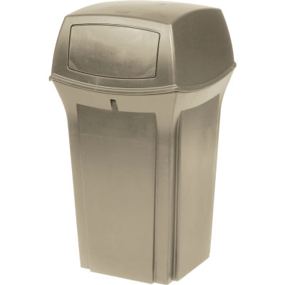 Rubbermaid® Plastic Square 2 Door Trash Can, 35 Gallon, Beige