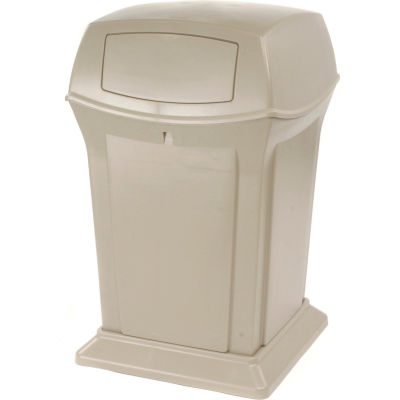 Rubbermaid® Plastic Square 2 Door Trash Can, 45 Gallon, Beige
