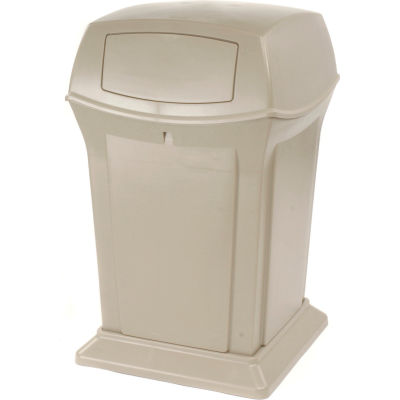 Rubbermaid® Plastic Square 2 Door Trash Can, 45 Gallon, Beige