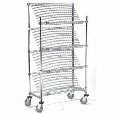 Nexel® Slant Wire Shelving Truck w/4 Shelves, 36"L x 18"W x 69"H