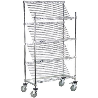 Nexel® Slant Wire Shelving Truck w/4 Shelves & Brakes, 36"L x 18"W x 69"H