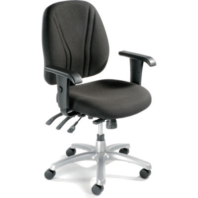 Interion® Multifunctional Office Chair with Arms - Fabric - Mid Back - Black Seat Silver Base