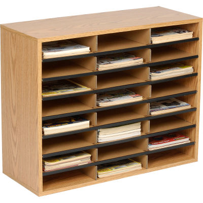 24 Compartment Wood Literature Sorter - 23-1/2"H Oak